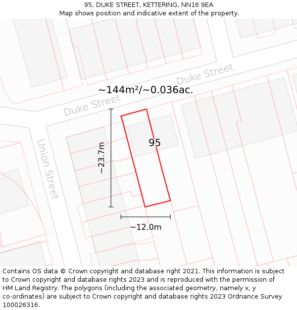 95, DUKE STREET, KETTERING, NN16 9EA: Plot and title map