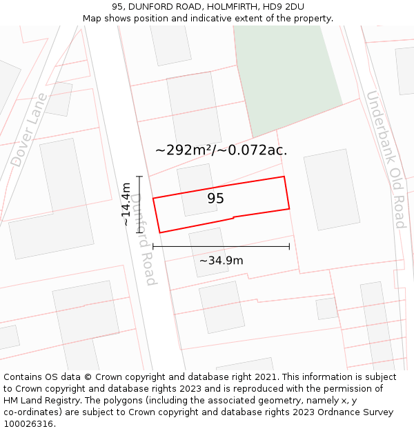 95, DUNFORD ROAD, HOLMFIRTH, HD9 2DU: Plot and title map