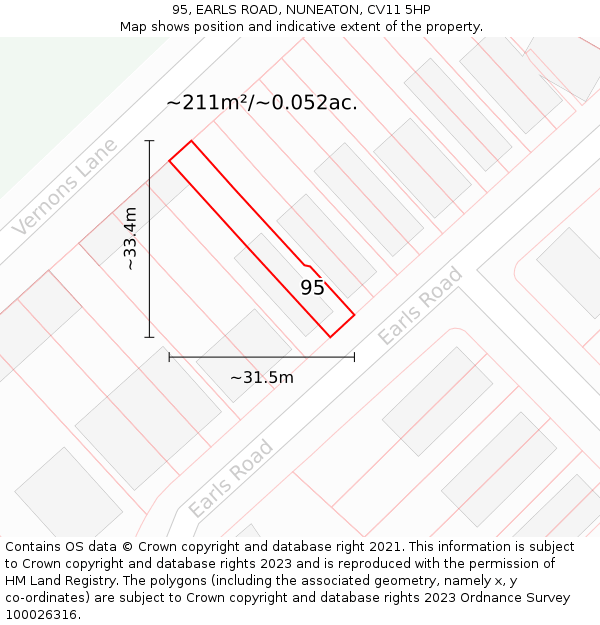 95, EARLS ROAD, NUNEATON, CV11 5HP: Plot and title map