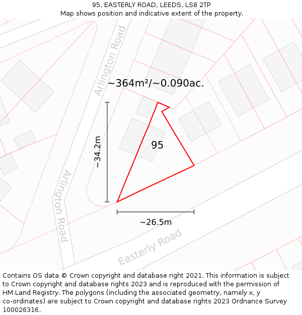95, EASTERLY ROAD, LEEDS, LS8 2TP: Plot and title map