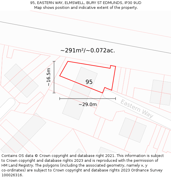 95, EASTERN WAY, ELMSWELL, BURY ST EDMUNDS, IP30 9UD: Plot and title map