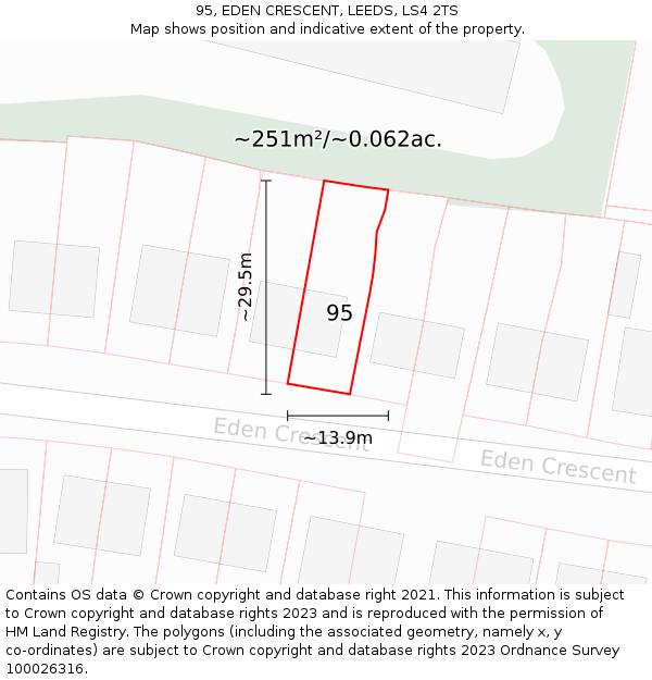 95, EDEN CRESCENT, LEEDS, LS4 2TS: Plot and title map