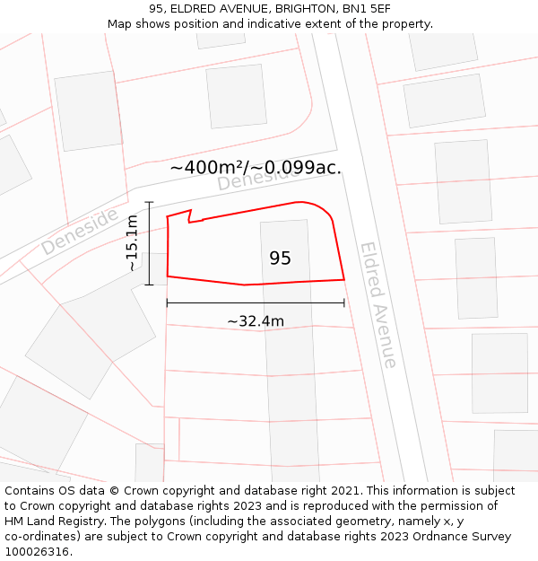 95, ELDRED AVENUE, BRIGHTON, BN1 5EF: Plot and title map