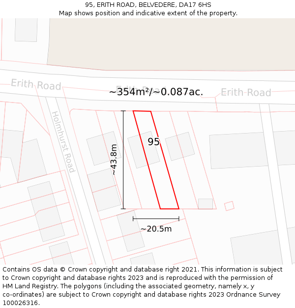 95, ERITH ROAD, BELVEDERE, DA17 6HS: Plot and title map