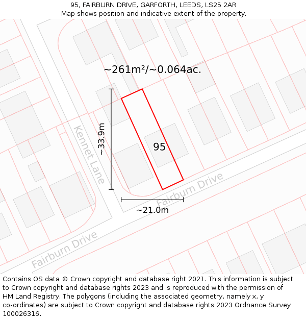 95, FAIRBURN DRIVE, GARFORTH, LEEDS, LS25 2AR: Plot and title map