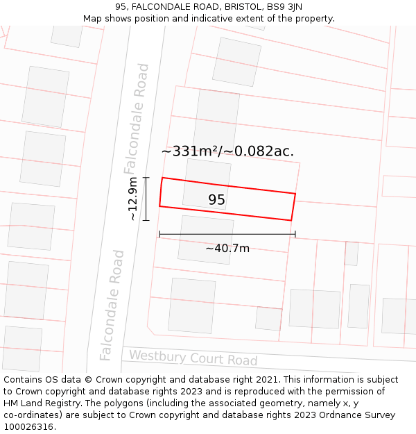 95, FALCONDALE ROAD, BRISTOL, BS9 3JN: Plot and title map