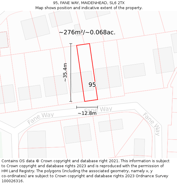95, FANE WAY, MAIDENHEAD, SL6 2TX: Plot and title map