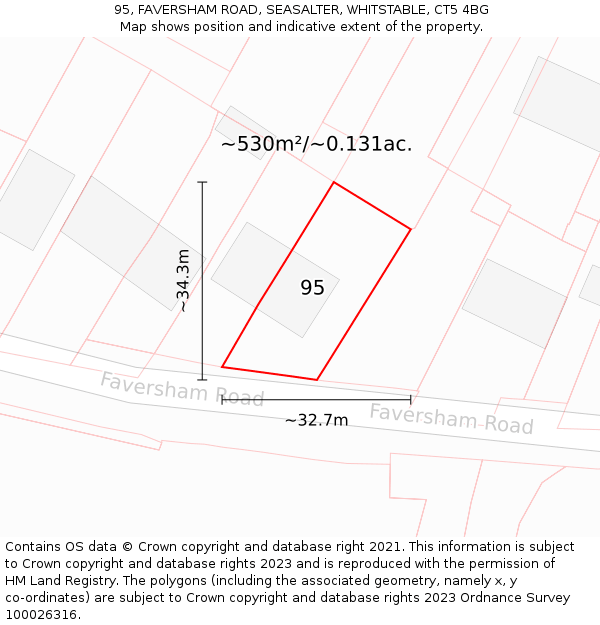 95, FAVERSHAM ROAD, SEASALTER, WHITSTABLE, CT5 4BG: Plot and title map