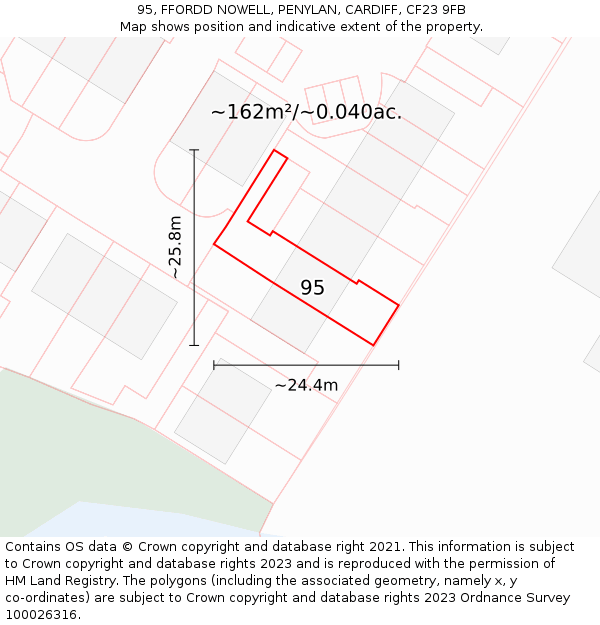 95, FFORDD NOWELL, PENYLAN, CARDIFF, CF23 9FB: Plot and title map