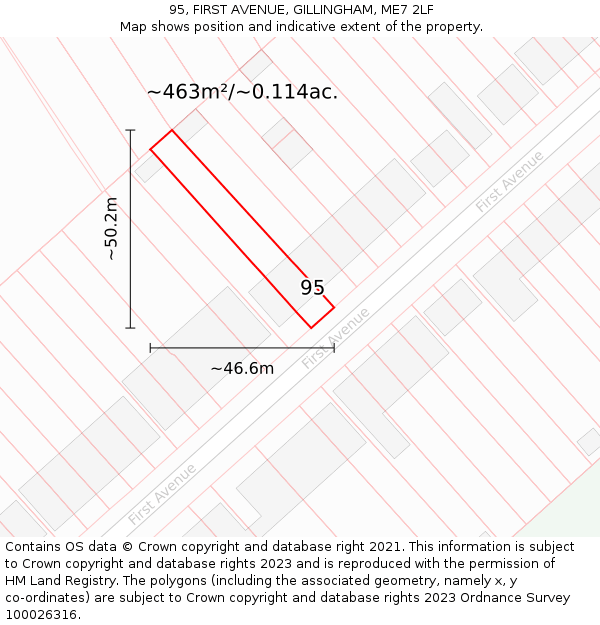 95, FIRST AVENUE, GILLINGHAM, ME7 2LF: Plot and title map
