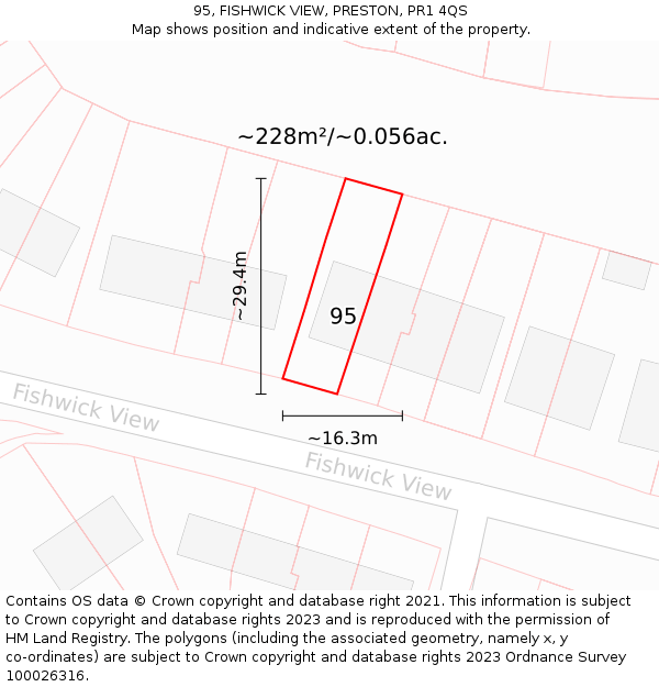 95, FISHWICK VIEW, PRESTON, PR1 4QS: Plot and title map