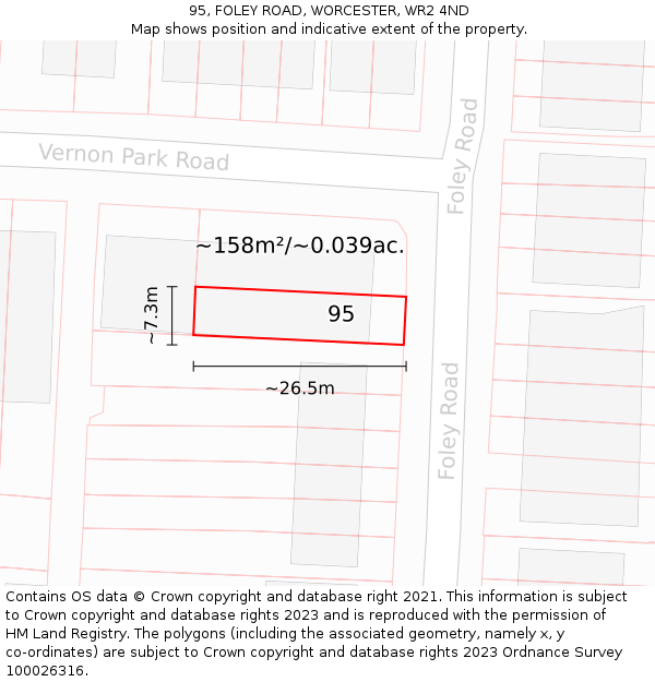 95, FOLEY ROAD, WORCESTER, WR2 4ND: Plot and title map