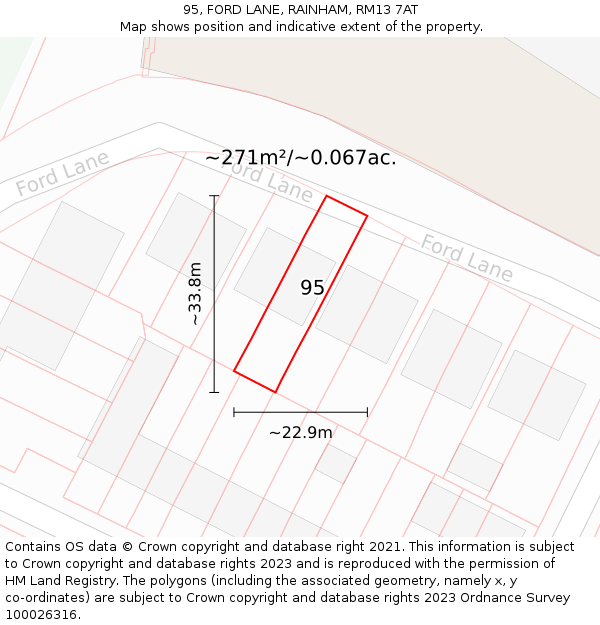 95, FORD LANE, RAINHAM, RM13 7AT: Plot and title map