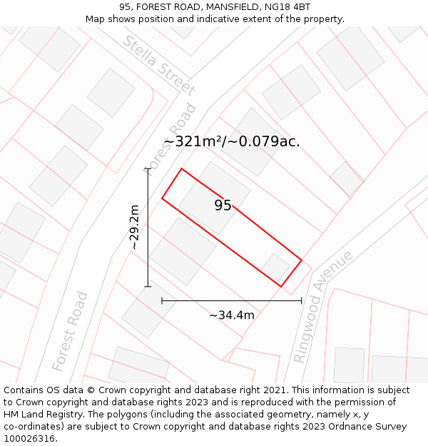 95, FOREST ROAD, MANSFIELD, NG18 4BT: Plot and title map