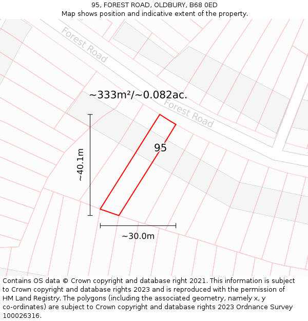 95, FOREST ROAD, OLDBURY, B68 0ED: Plot and title map