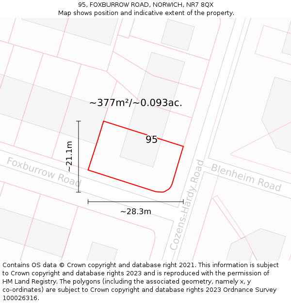 95, FOXBURROW ROAD, NORWICH, NR7 8QX: Plot and title map