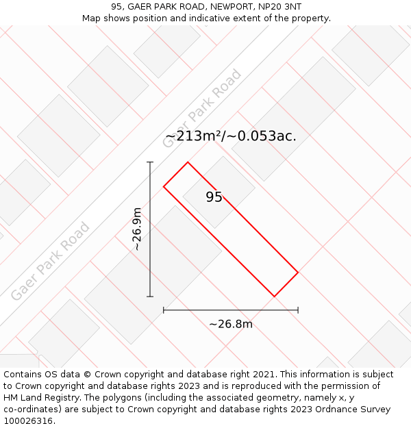 95, GAER PARK ROAD, NEWPORT, NP20 3NT: Plot and title map