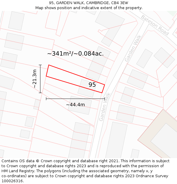 95, GARDEN WALK, CAMBRIDGE, CB4 3EW: Plot and title map