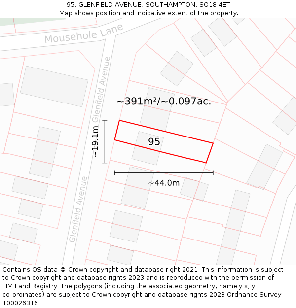 95, GLENFIELD AVENUE, SOUTHAMPTON, SO18 4ET: Plot and title map