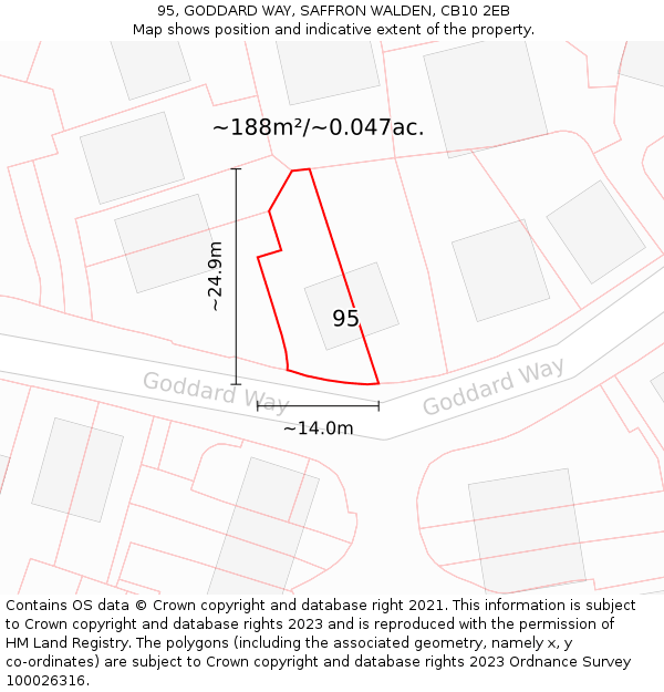 95, GODDARD WAY, SAFFRON WALDEN, CB10 2EB: Plot and title map