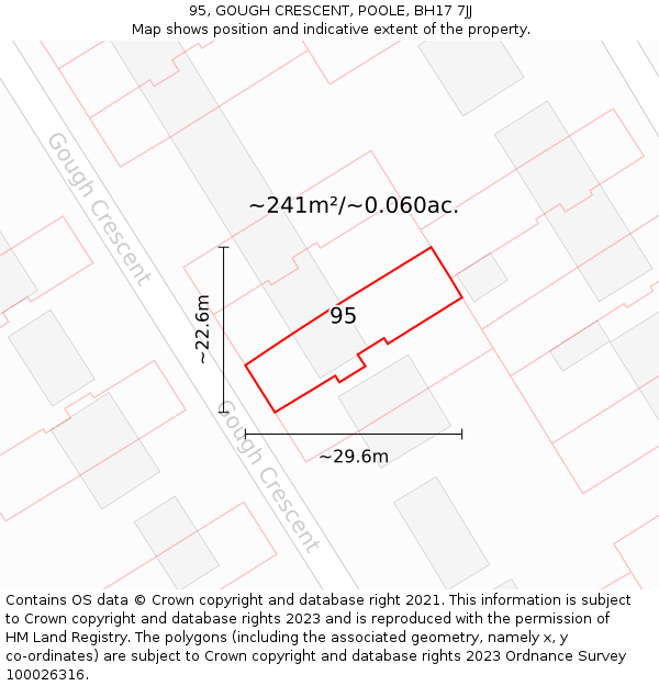 95, GOUGH CRESCENT, POOLE, BH17 7JJ: Plot and title map