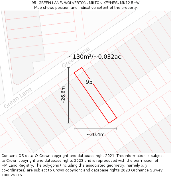 95, GREEN LANE, WOLVERTON, MILTON KEYNES, MK12 5HW: Plot and title map
