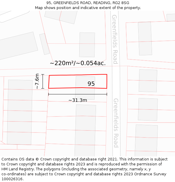 95, GREENFIELDS ROAD, READING, RG2 8SG: Plot and title map