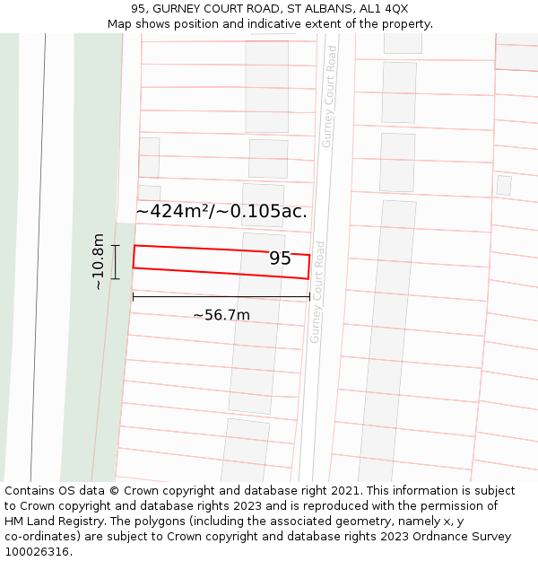 95, GURNEY COURT ROAD, ST ALBANS, AL1 4QX: Plot and title map