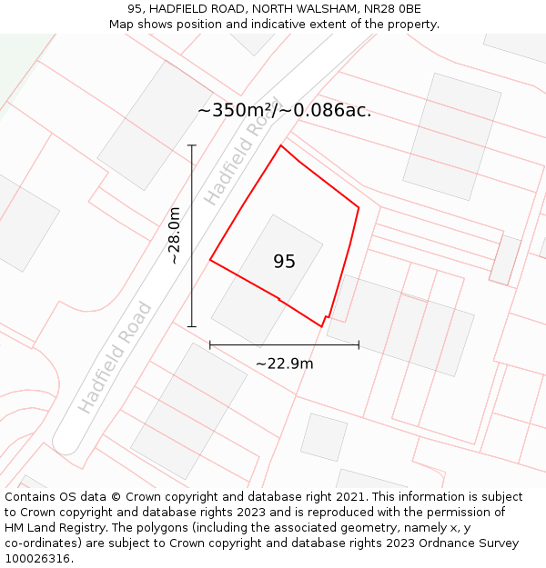 95, HADFIELD ROAD, NORTH WALSHAM, NR28 0BE: Plot and title map