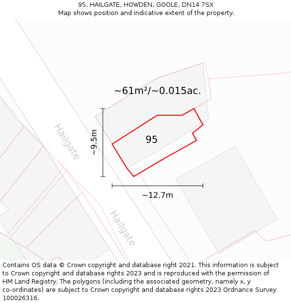 95, HAILGATE, HOWDEN, GOOLE, DN14 7SX: Plot and title map