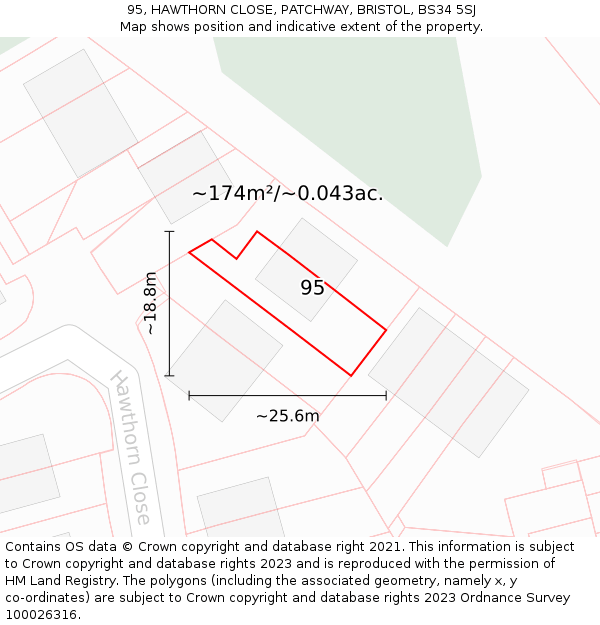 95, HAWTHORN CLOSE, PATCHWAY, BRISTOL, BS34 5SJ: Plot and title map