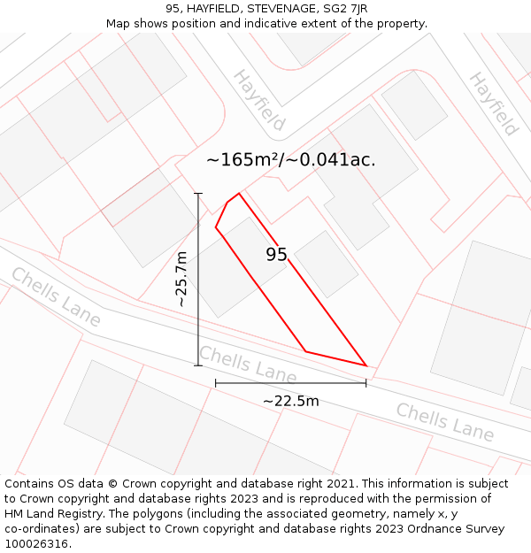 95, HAYFIELD, STEVENAGE, SG2 7JR: Plot and title map