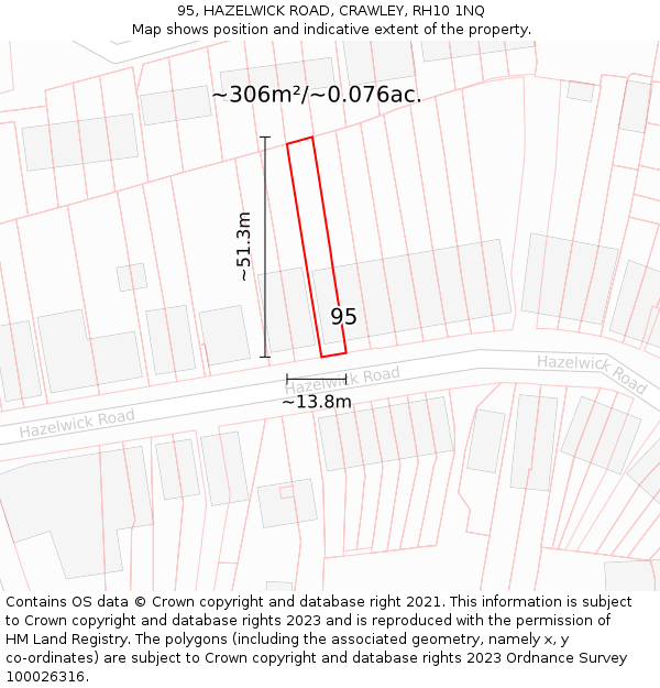 95, HAZELWICK ROAD, CRAWLEY, RH10 1NQ: Plot and title map