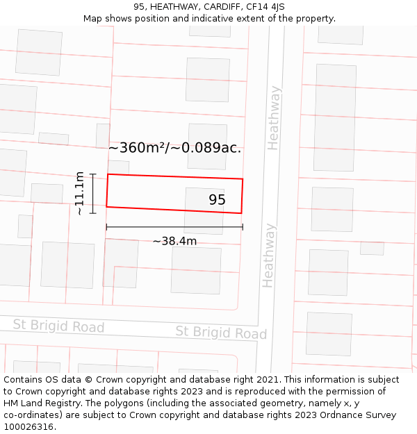 95, HEATHWAY, CARDIFF, CF14 4JS: Plot and title map