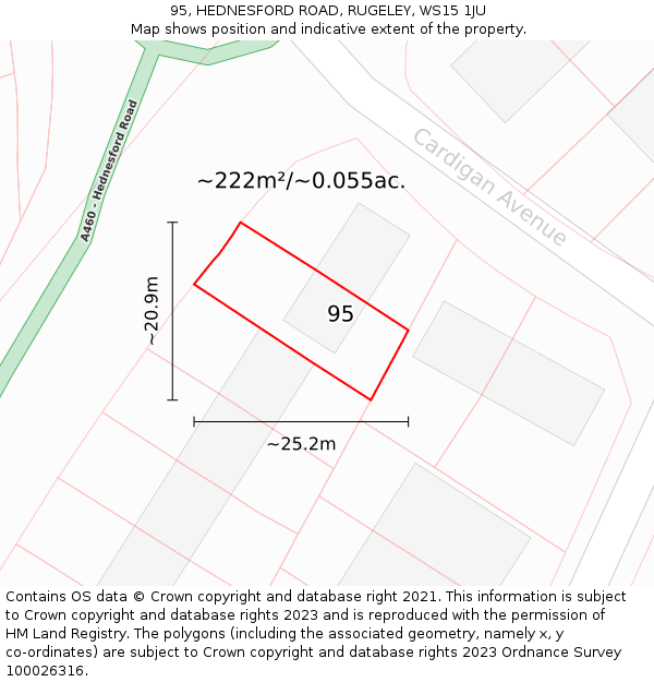 95, HEDNESFORD ROAD, RUGELEY, WS15 1JU: Plot and title map