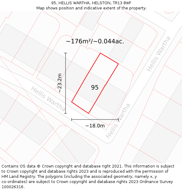 95, HELLIS WARTHA, HELSTON, TR13 8WF: Plot and title map