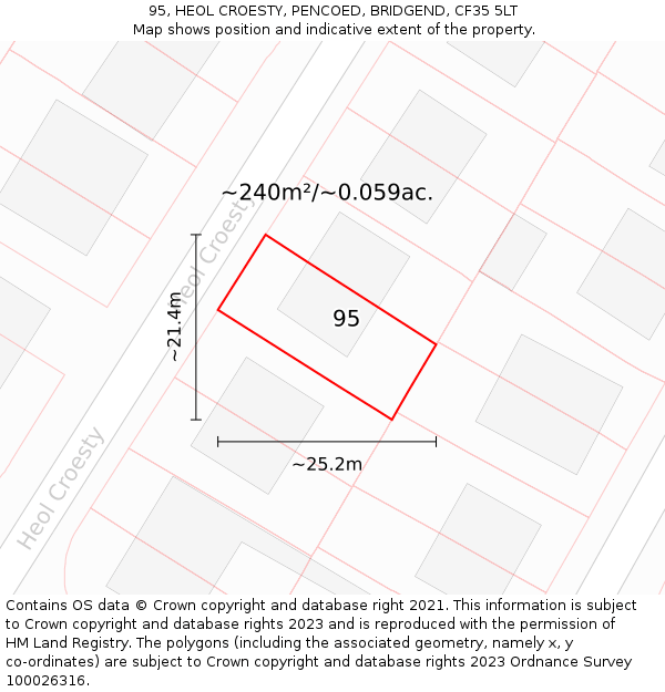 95, HEOL CROESTY, PENCOED, BRIDGEND, CF35 5LT: Plot and title map