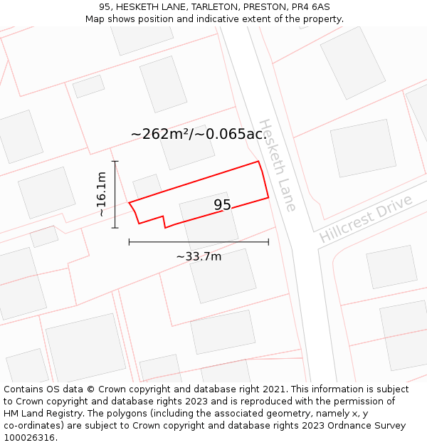 95, HESKETH LANE, TARLETON, PRESTON, PR4 6AS: Plot and title map