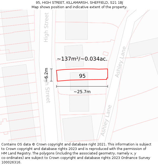 95, HIGH STREET, KILLAMARSH, SHEFFIELD, S21 1BJ: Plot and title map