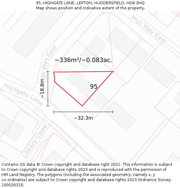 95, HIGHGATE LANE, LEPTON, HUDDERSFIELD, HD8 0HQ: Plot and title map