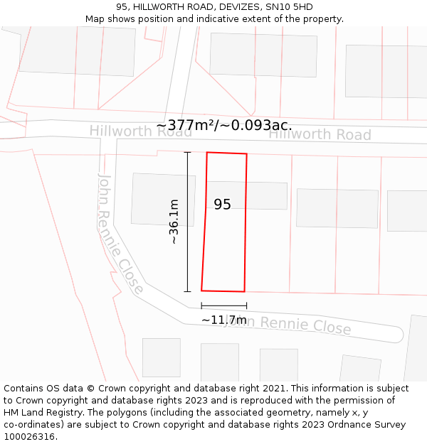 95, HILLWORTH ROAD, DEVIZES, SN10 5HD: Plot and title map