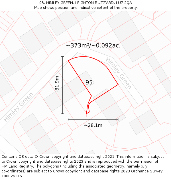 95, HIMLEY GREEN, LEIGHTON BUZZARD, LU7 2QA: Plot and title map