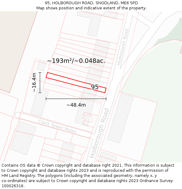 95, HOLBOROUGH ROAD, SNODLAND, ME6 5PD: Plot and title map