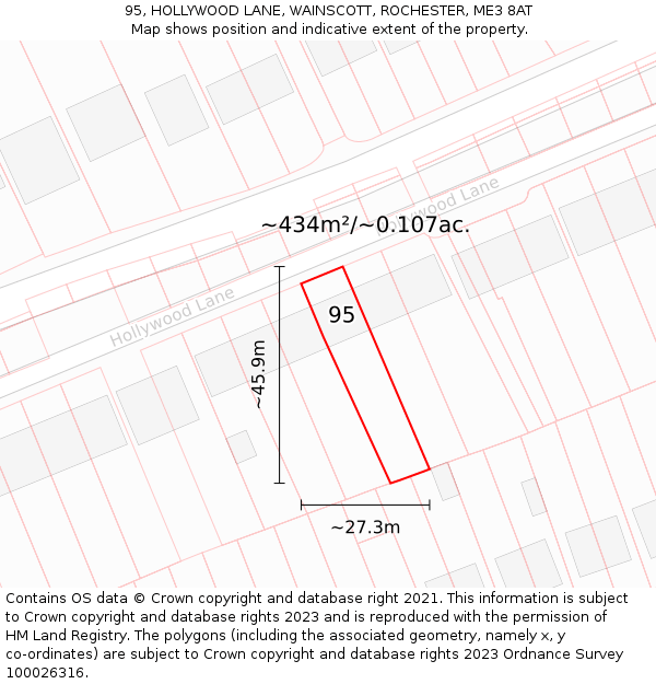 95, HOLLYWOOD LANE, WAINSCOTT, ROCHESTER, ME3 8AT: Plot and title map
