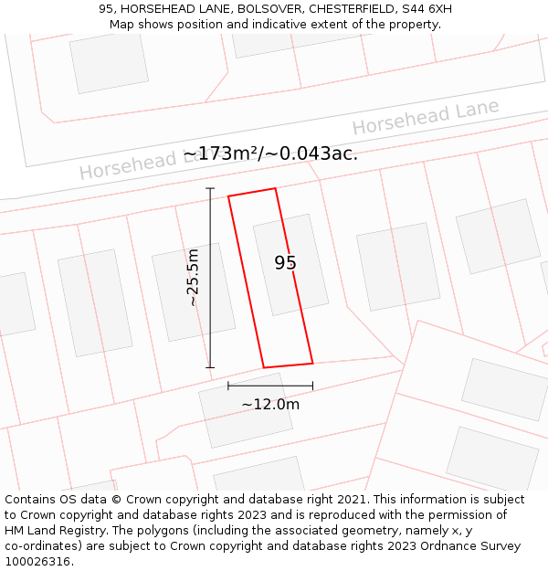 95, HORSEHEAD LANE, BOLSOVER, CHESTERFIELD, S44 6XH: Plot and title map