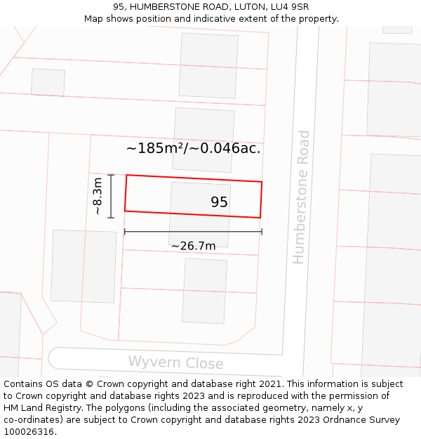 95, HUMBERSTONE ROAD, LUTON, LU4 9SR: Plot and title map
