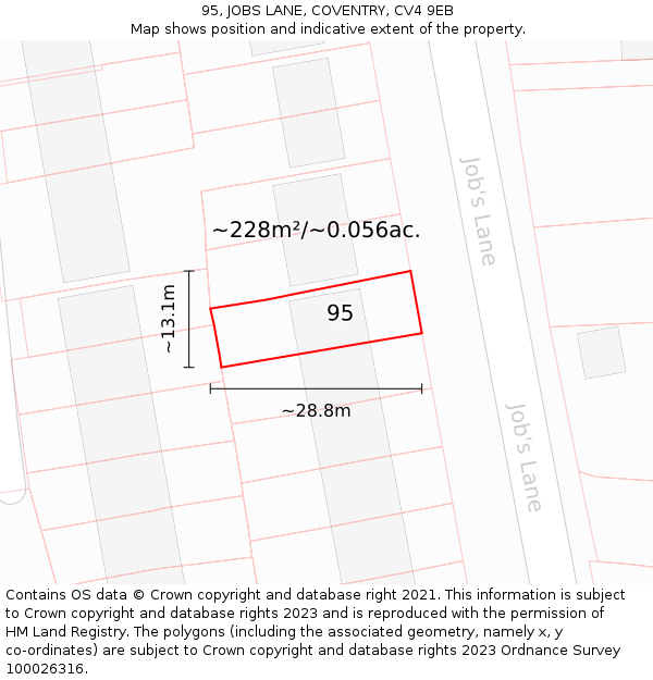 95, JOBS LANE, COVENTRY, CV4 9EB: Plot and title map