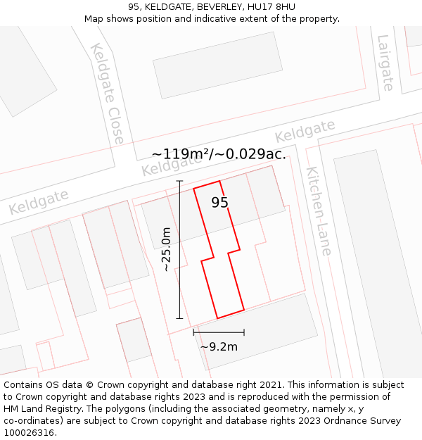 95, KELDGATE, BEVERLEY, HU17 8HU: Plot and title map