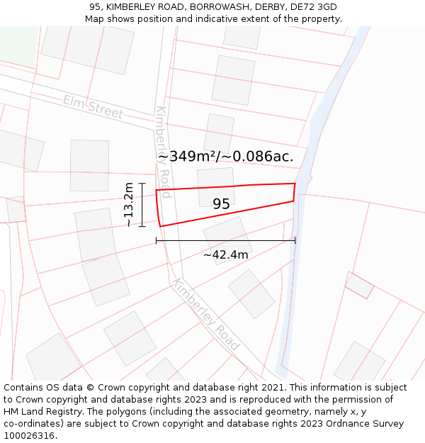 95, KIMBERLEY ROAD, BORROWASH, DERBY, DE72 3GD: Plot and title map