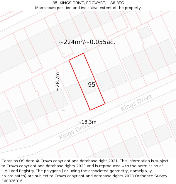 95, KINGS DRIVE, EDGWARE, HA8 8EG: Plot and title map